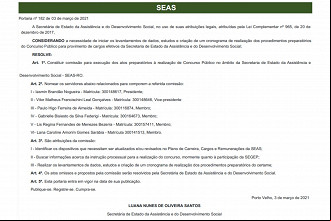 Comissão do concurso SEAS RO foi formada Comissão do concurso SEAS RO foi formada
