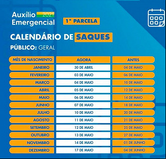 Novo calendário de saques da 1ª parcela do auxílio emergencial - Fonte: Caixa Novo calendário de saques da 1ª parcela do auxílio emergencial - Fonte: Caixa
