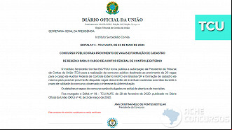 Presidente do TCU autoriza 20 vagas para o cargo de Auditor de Controle Externo Presidente do TCU autoriza 20 vagas para o cargo de Auditor de Controle Externo