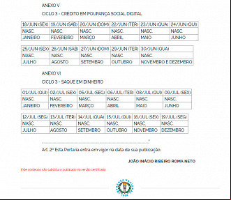 Novo calendário da 3ª parcela do auxílio emergencial com antecipação de datas - Fonte: Diário Oficial da União Novo calendário da 3ª parcela do auxílio emergencial com antecipação de datas - Fonte: Diário Oficial da União