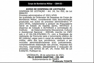 Dispensa de licitação CBM ES Dispensa de licitação CBM ES