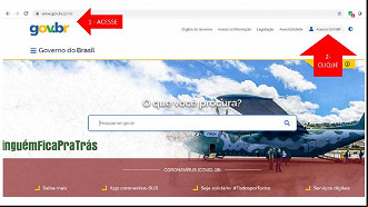 o 1: e o site do Gov.br e clique em o GOV.BR. Créditos: Reprodução/Governo Federal