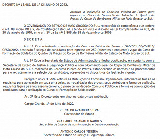 Autorização Curso de Formação de Soldados do Quadro de Praças do Corpo de Bombeiros Militar do Estado de Mato Grosso do Sul Autorização Curso de Formação de Soldados do Quadro de Praças do Corpo de Bombeiros Militar do Estado de Mato Grosso do Sul