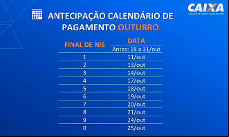 Calendário do Auxílio Brasil e Vale-Gás de Outubro - Fonte: Caixa Calendário do Auxílio Brasil e Vale-Gás de Outubro - Fonte: Caixa