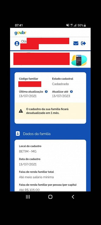 App do Cadúnico informa se o cadastro da família está atualizado.
