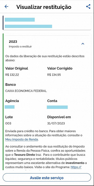 Meu Imposto de Renda informa o valor da restituição do IR Meu Imposto de Renda informa o valor da restituição do IR