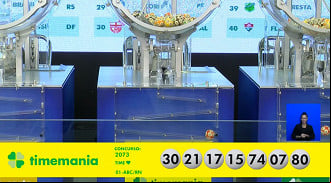 Números sorteados na Timemania 2073. Créditos: Reprodução Números sorteados na Timemania 2073. Créditos: Reprodução