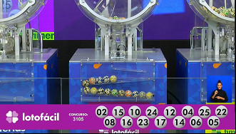 Números sorteados na Lotofácil 3105. Créditos: Reprodução Números sorteados na Lotofácil 3105. Créditos: Reprodução